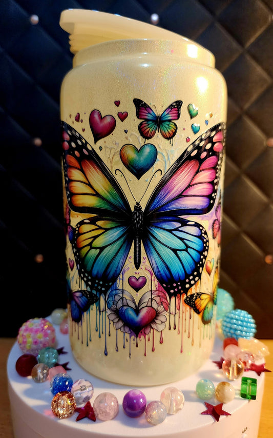 TUMBLER - Colored butterflies (yellow glass)