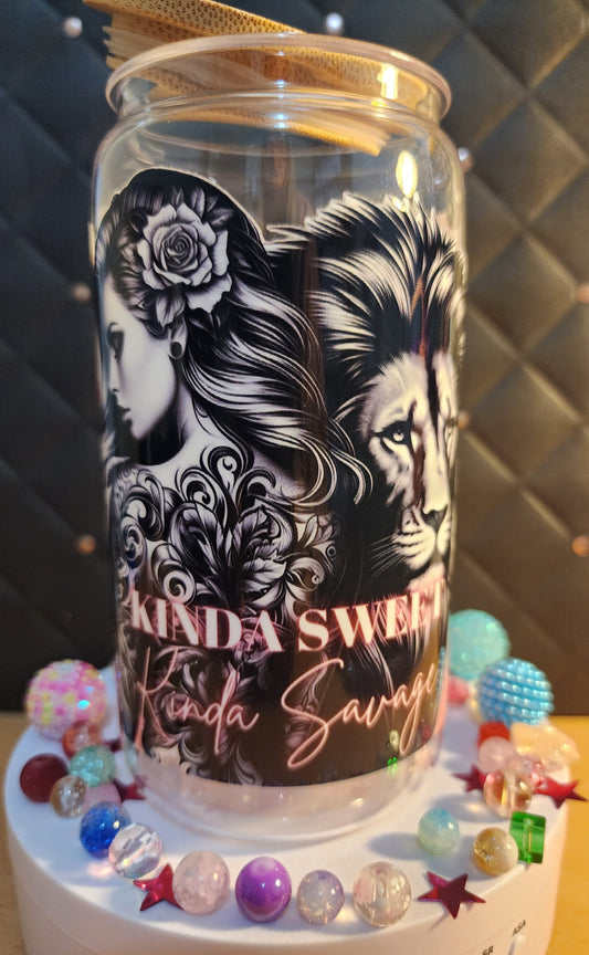 TUMBLER _ Tattoo girl and lion - Kinda sweet, kinda savage (acrylic)