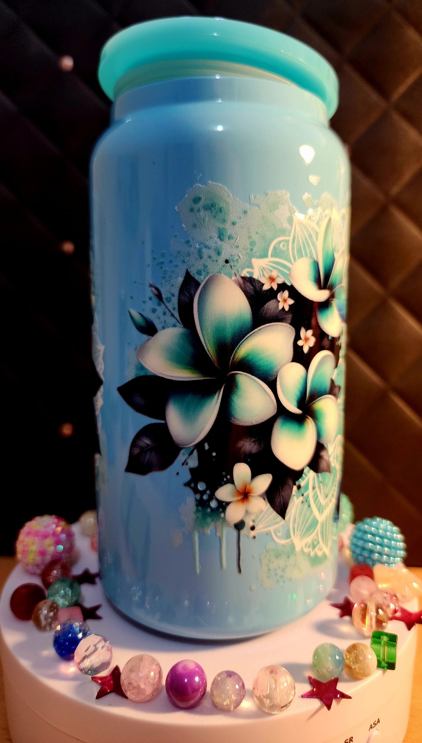 TUMBLER - Turtles and frangipanis (blue stainless steel)