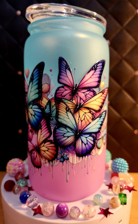 TUMBLER - Dripping butterflies and flowers (ombre acrylic)