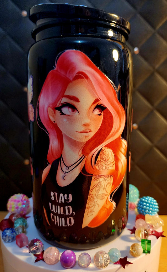 TUMBLER - Tattoo girl - My business is my business (black acrylic)
