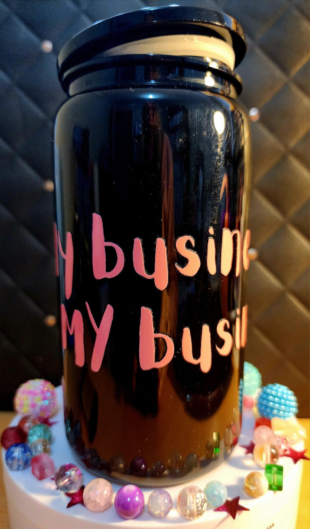 TUMBLER - Tattoo girl - My business is my business (black acrylic)