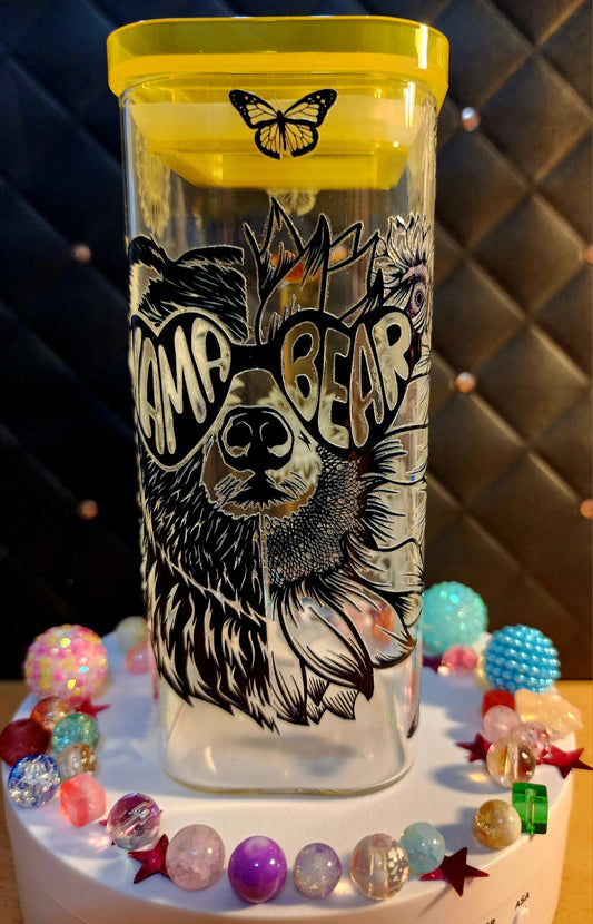 TUMBLERS - Square cup with handle with Mamma Bear (yellow acrylic)