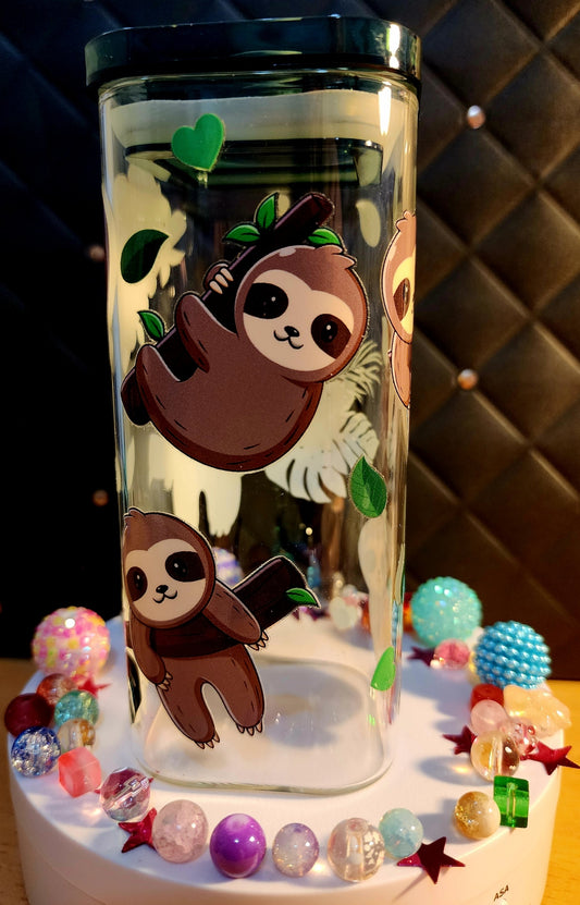 TUMBLERS - Square cup with handle baby sloths (black acrylic)