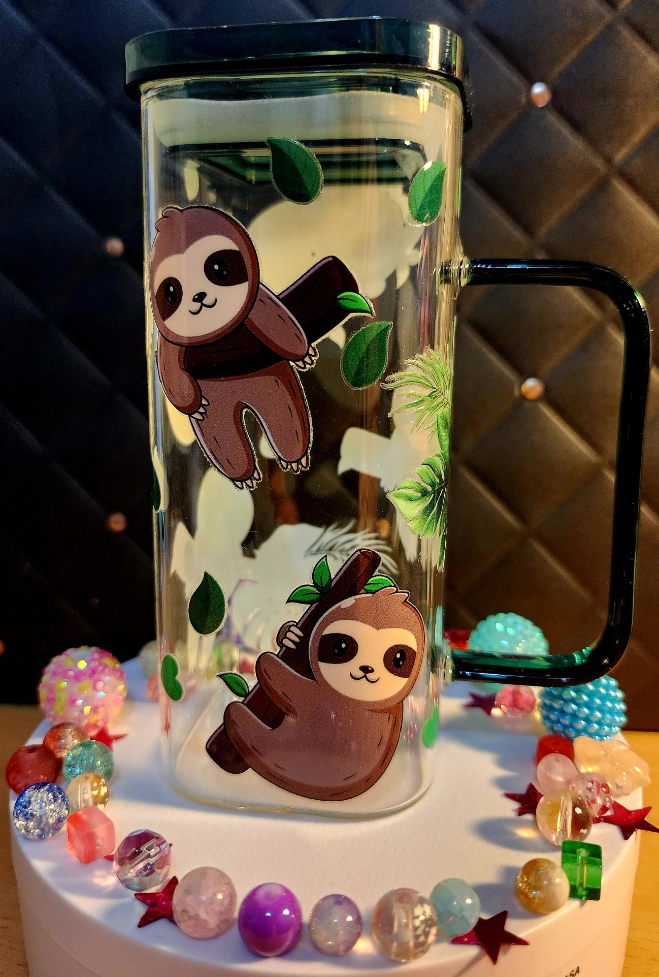 TUMBLERS - Square cup with handle baby sloths (black acrylic)