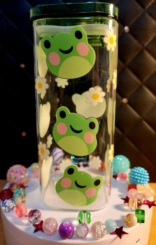 TUMBLERS - Square cup with handle with frogs (green acrylic)