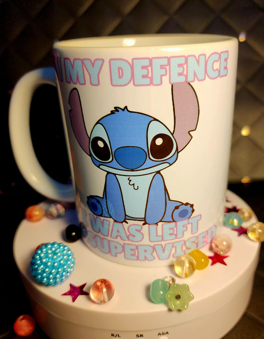 COFFEE MUG - Stitch - In my defence, I was left unsupervised